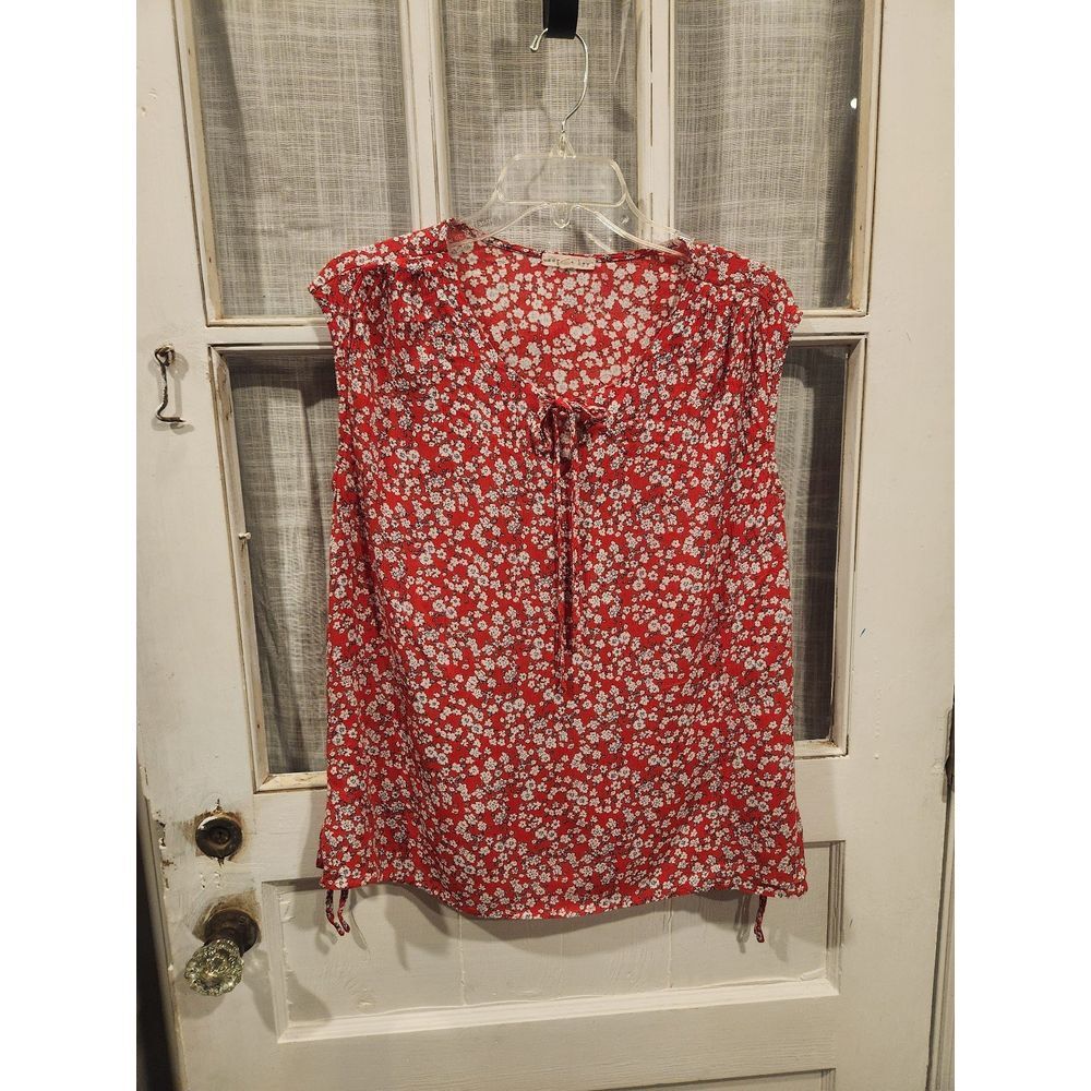 Copper Key Red and White‎ Floral Blouse Women's Size Medium